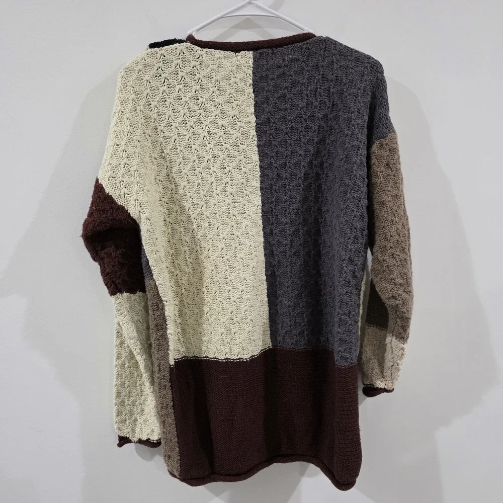 Yarnworks Womens Patchwork Sweater Size Medium Neutral Chunky Indie Goblin Fairy